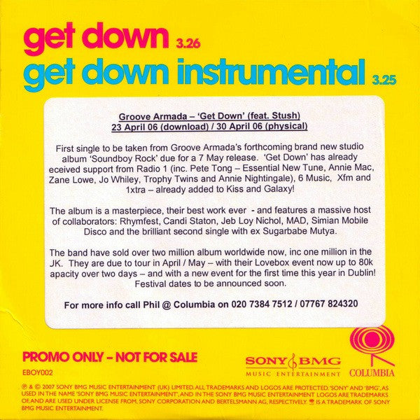 Groove Armada Feat. Stush : Get Down (CD, Single, Promo, Car)