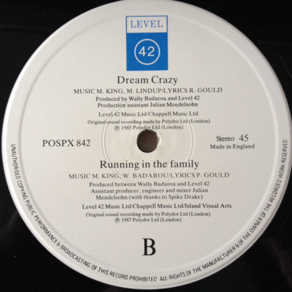 Level 42 : Running In The Family (12", Single)