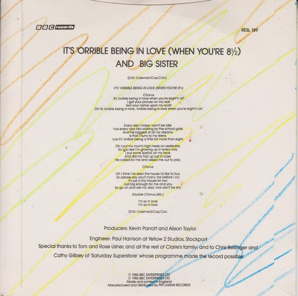 Claire And Friends : It's 'Orrible Being In Love (When You're 8½) (7", Single, Sol)