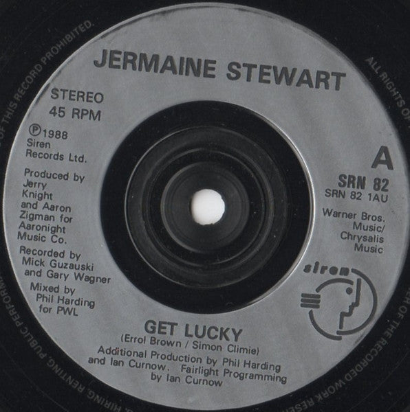 Jermaine Stewart : Get Lucky (7", Single, Inj)