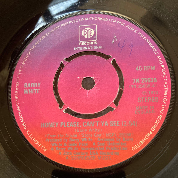 Barry White : Honey Please, Can't Ya See (7", Kno)