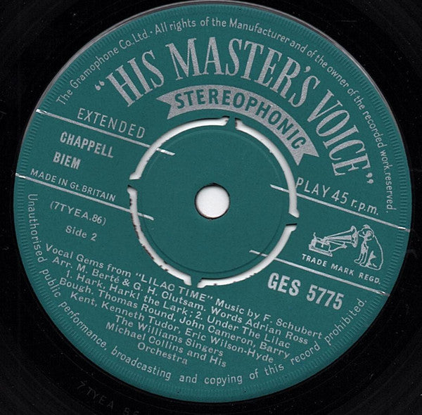 June Bronhill, Thomas Round, John Cameron, The Williams Singers, Michael Collins And His Orchestra : Vocal Gems From Lilac Time (7", EP)