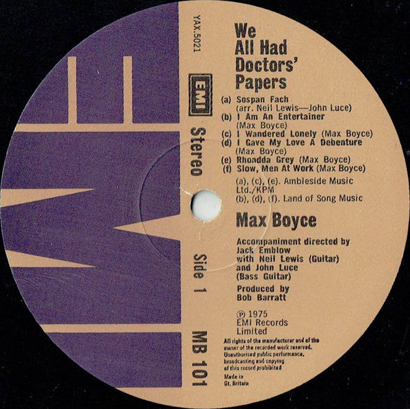 Max Boyce : We All Had Doctors' Papers (LP, Blu)