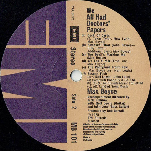 Max Boyce : We All Had Doctors' Papers (LP, Blu)