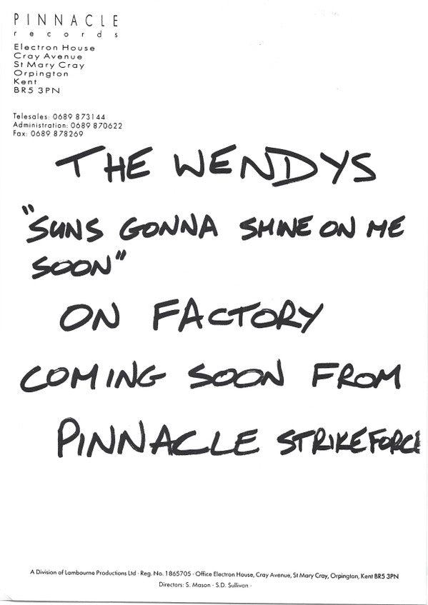 The Wendys : The Sun's Going To Shine For Me Soon (12", W/Lbl)