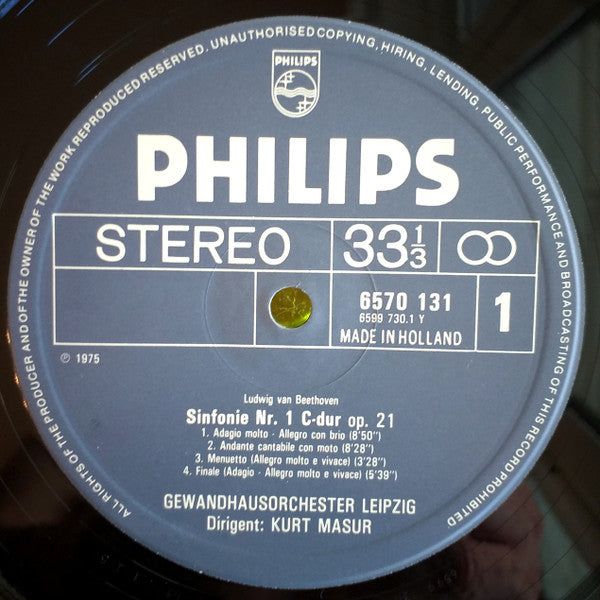 Kurt Masur, Gewandhausorchester Leipzig, Ludwig van Beethoven : Sinfonien 1 & 8 (LP, RE)