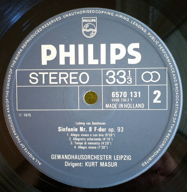 Kurt Masur, Gewandhausorchester Leipzig, Ludwig van Beethoven : Sinfonien 1 & 8 (LP, RE)