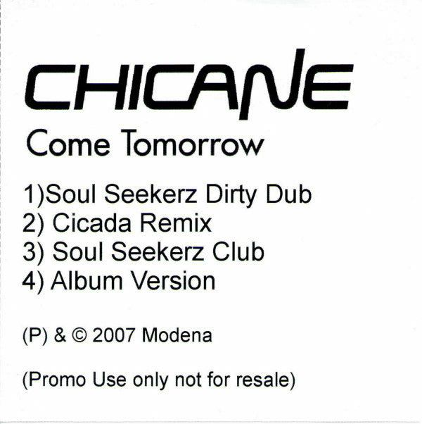 Chicane : Come Tomorrow (CDr, Promo)