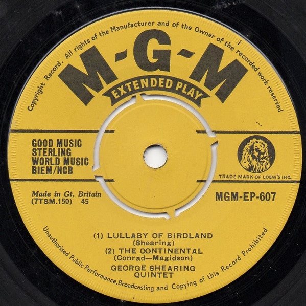 The George Shearing Quintet : Lullaby Of Birdland (7", EP, Ora)