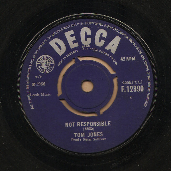 Tom Jones : Not Responsible / Once There Was A Time (7", Single)