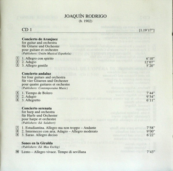 Joaquín Rodrigo • The Romeros / Sir Neville Marriner / Antonio De Almeida : Complete Concertos For Guitar And Harp (2xCD, Comp, RM)