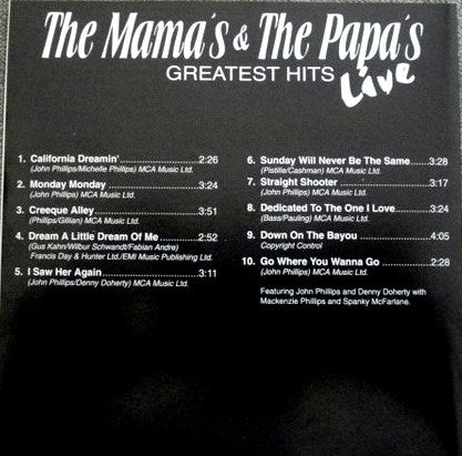 The Mama's & The Papa's* : Greatest Hits - Live (CD, Comp)