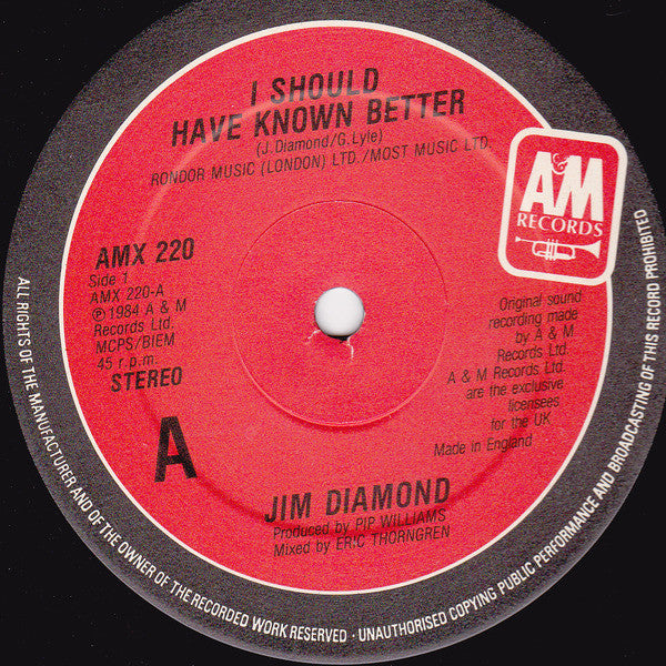 Jim Diamond : I Should Have Known Better (12", Single)