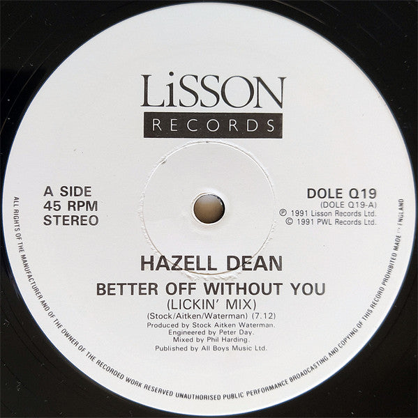 Hazell Dean : Better Off Without You (12", Single)