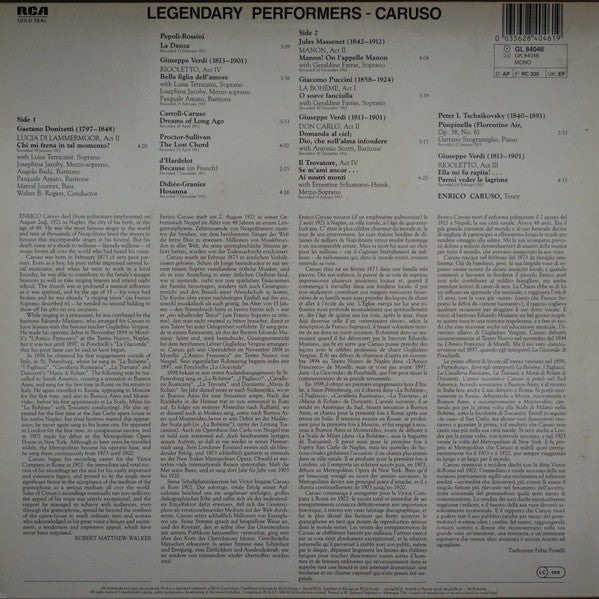 Enrico Caruso : Opera Arias (LP, Comp, Mono)