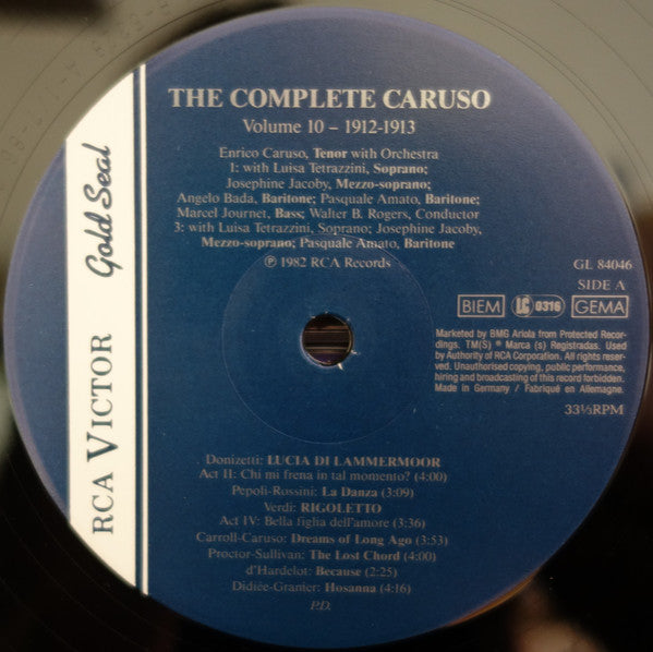 Enrico Caruso : Opera Arias (LP, Comp, Mono)