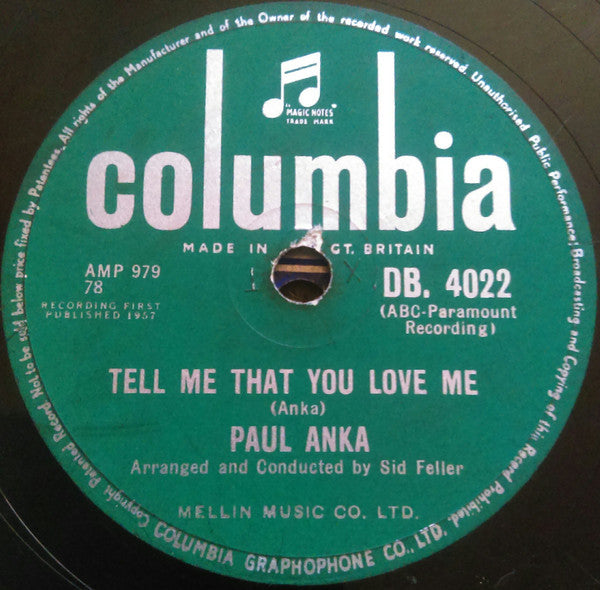 Paul Anka : I Love You, Baby / Tell Me That You Love Me (Shellac, 10")