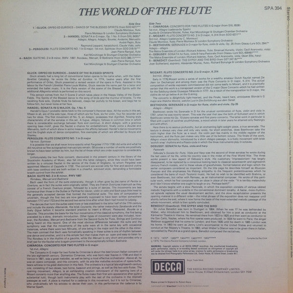 Christoph Willibald Gluck, Georg Friedrich Händel, Giovanni Battista Pergolesi, Johann Sebastian Bach, Domenico Cimarosa, Wolfgang Amadeus Mozart, Ludwig van Beethoven, Claude Debussy, Julius Benedict : The World Of The Flute (LP, Comp)
