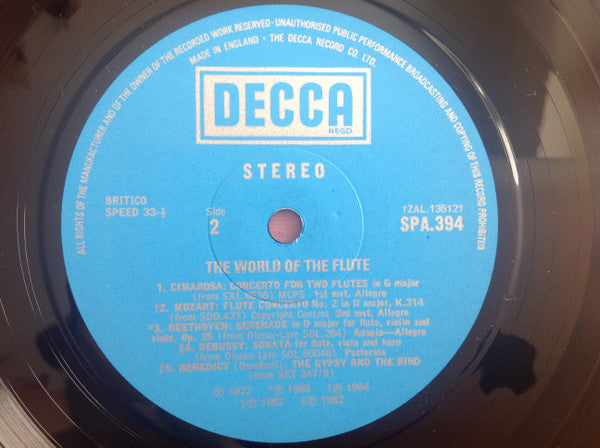 Christoph Willibald Gluck, Georg Friedrich Händel, Giovanni Battista Pergolesi, Johann Sebastian Bach, Domenico Cimarosa, Wolfgang Amadeus Mozart, Ludwig van Beethoven, Claude Debussy, Julius Benedict : The World Of The Flute (LP, Comp)