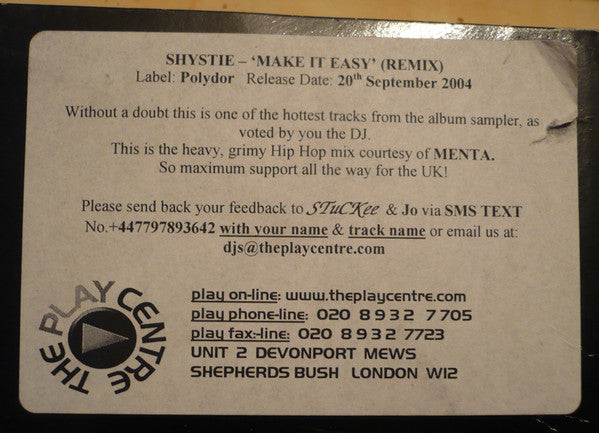 Shystie : Make It Easy Remixes (12", Promo, W/Lbl)