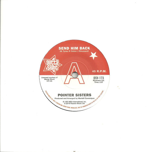 Pointer Sisters / The Drifters : Send Him Back / You Got To Pay Your Dues (7", Single, Promo, Sma)