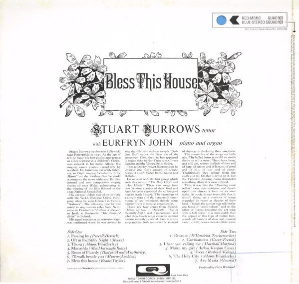 Stuart Burrows : Bless This House (LP, Album)