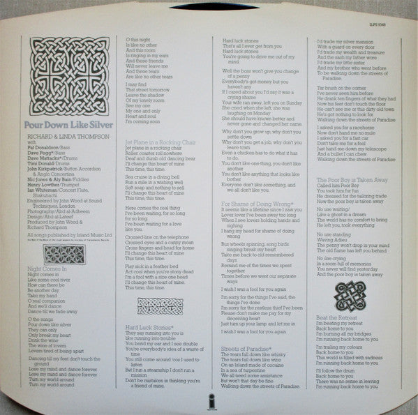 Richard & Linda Thompson : Pour Down Like Silver (LP, Album)