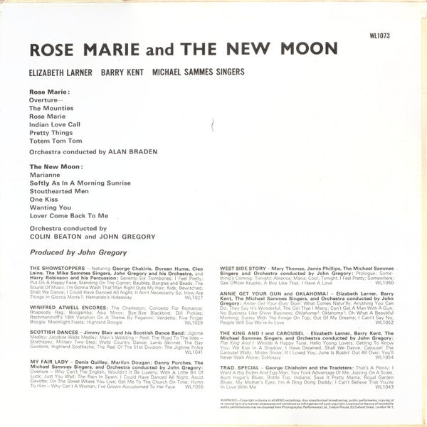 Barry Kent, Elizabeth Larner, Mike Sammes Singers Orchestra Conducted By Alan Braden, Colin Beaton And John Gregory : Selections From Rose Marie And The New Moon (LP, Mono)