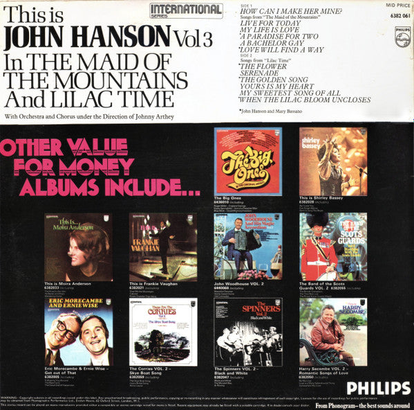 John Hanson (3) : This Is John Hanson Vol 3 In The Maid Of The Mountains And Lilac Time (LP)