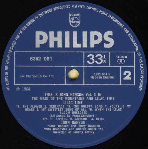 John Hanson (3) : This Is John Hanson Vol 3 In The Maid Of The Mountains And Lilac Time (LP)