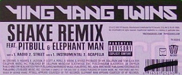 Ying Yang Twins Feat. Pitbull & Elephant Man : Shake Remix (12")