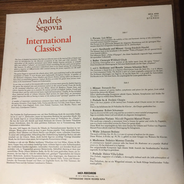 Andrés Segovia : International Classics (LP)