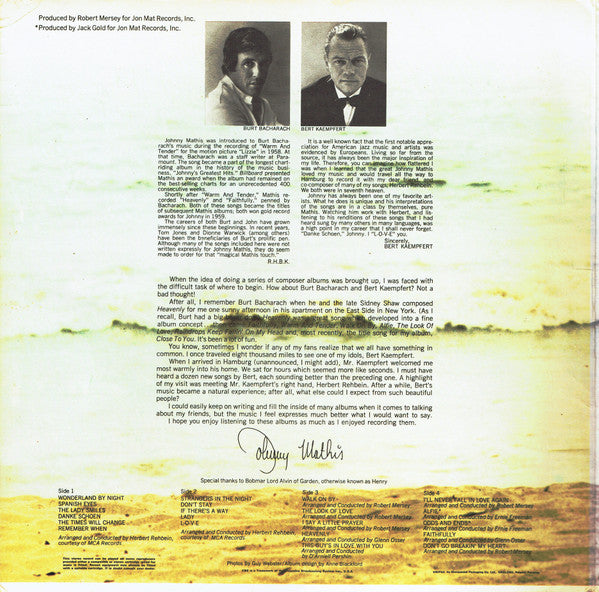 Johnny Mathis : Johnny Mathis Sings The Music Of Bacharach & Kaempfert (2xLP, Album, Comp, RE)