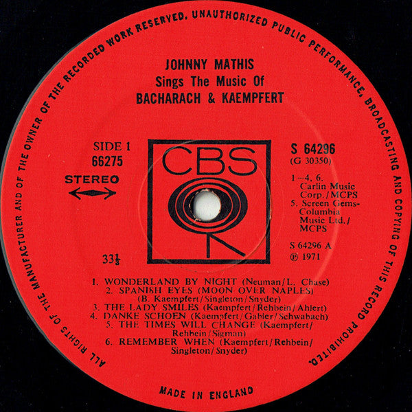 Johnny Mathis : Johnny Mathis Sings The Music Of Bacharach & Kaempfert (2xLP, Album, Comp, RE)