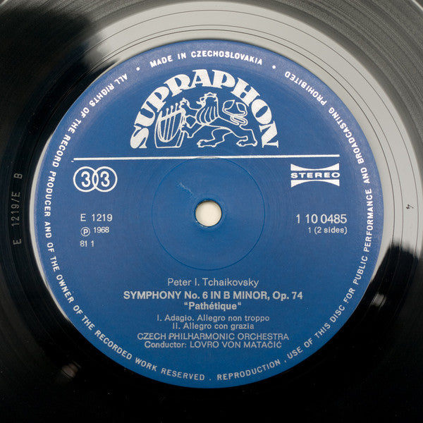 Pyotr Ilyich Tchaikovsky, The Czech Philharmonic Orchestra, Lovro Von Matacic : Symphony No. 6 - Pathétique (LP)