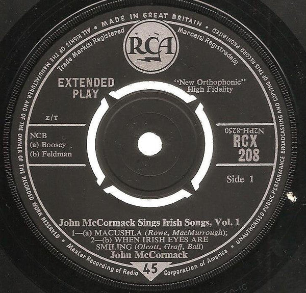John McCormack (2) : Sings Irish Songs Vol. 1 (7", EP, Mono)