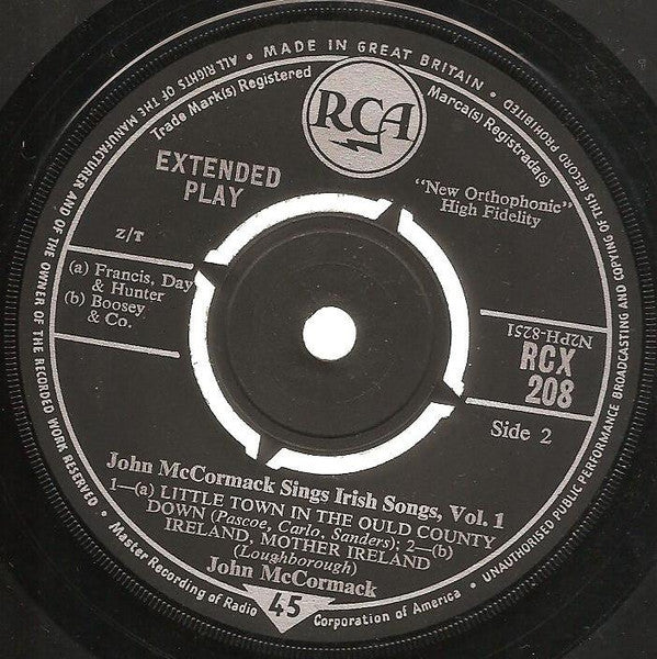 John McCormack (2) : Sings Irish Songs Vol. 1 (7", EP, Mono)
