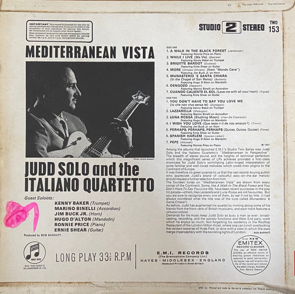 Judd Solo And The Italiano Quartetto : Mediterranean Vista (LP, Album)