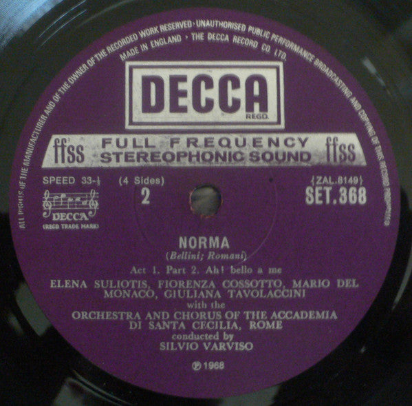 Bellini* - Elena Suliotis*, Mario Del Monaco, Fiorenza Cossotto, Carlo Cava, Orchestra Of L'Accademia Di Santa Cecilia, Rome*, Silvio Varviso : Norma (2xLP + Box, RE)