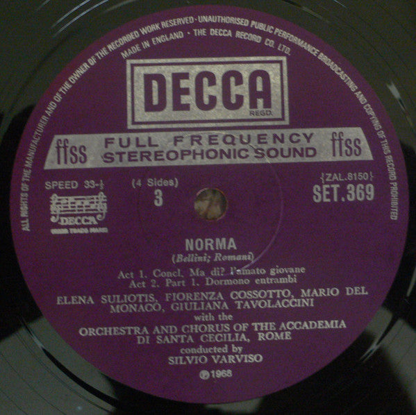 Bellini* - Elena Suliotis*, Mario Del Monaco, Fiorenza Cossotto, Carlo Cava, Orchestra Of L'Accademia Di Santa Cecilia, Rome*, Silvio Varviso : Norma (2xLP + Box, RE)