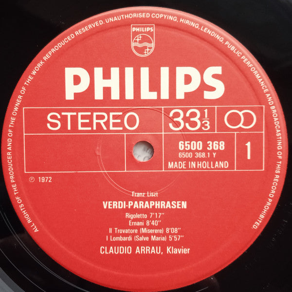 Claudio Arrau - Franz Liszt : Sämtliche Konzertparaphrasen Über Opern Von Verdi (LP)