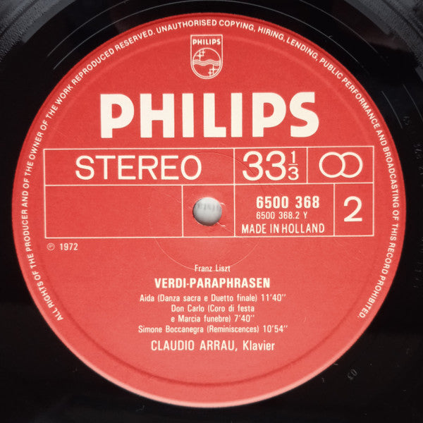 Claudio Arrau - Franz Liszt : Sämtliche Konzertparaphrasen Über Opern Von Verdi (LP)