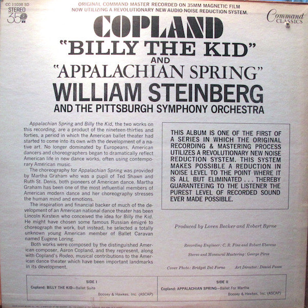 Aaron Copland, William Steinberg And Pittsburgh Symphony Orchestra : "Billy The Kid" And "Appalachian Spring"  (LP)