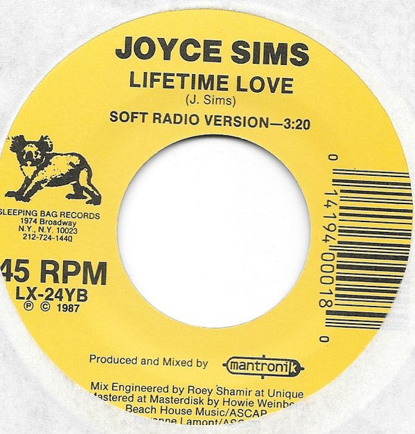 Joyce Sims : Lifetime Love (7")