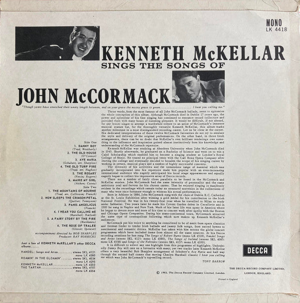 Kenneth McKellar : Sings The Songs Of John McCormack (LP, Mono)