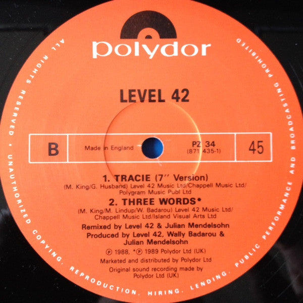 Level 42 : Tracie (12", Single)
