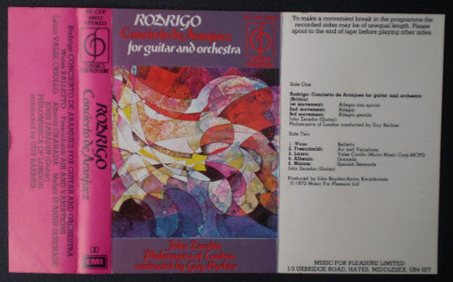 Joaquín Rodrigo ; John Zaradin, Philomusica Of London, Guy Barbier : Concierto De Aranjuez For Guitar And Orchestra (Cass)