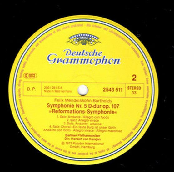 Felix Mendelssohn-Bartholdy, Berliner Philharmoniker, Herbert von Karajan : Symphonie Nr.4 ("Italienische - Italian") / Symphonie Nr.5 ("Reformation") (LP, Album, RE)