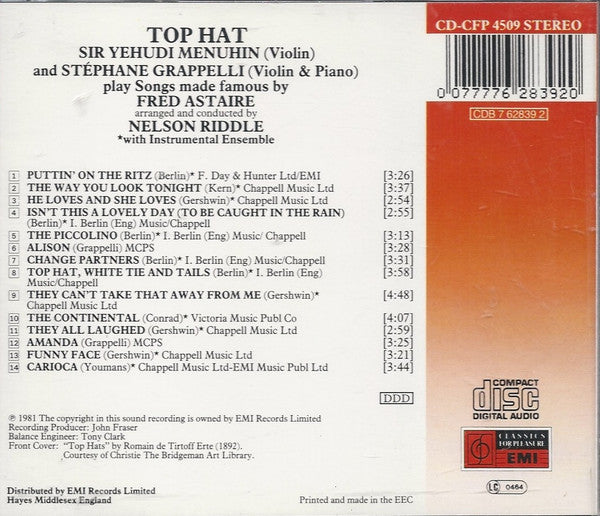 Yehudi Menuhin & Stéphane Grappelli, Nelson Riddle : Top Hat (CD, Album, RE)