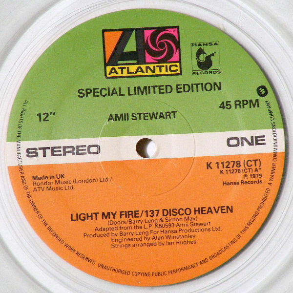 Amii Stewart : Light My Fire / 137 Disco Heaven (12", Single, Ltd, Tra)